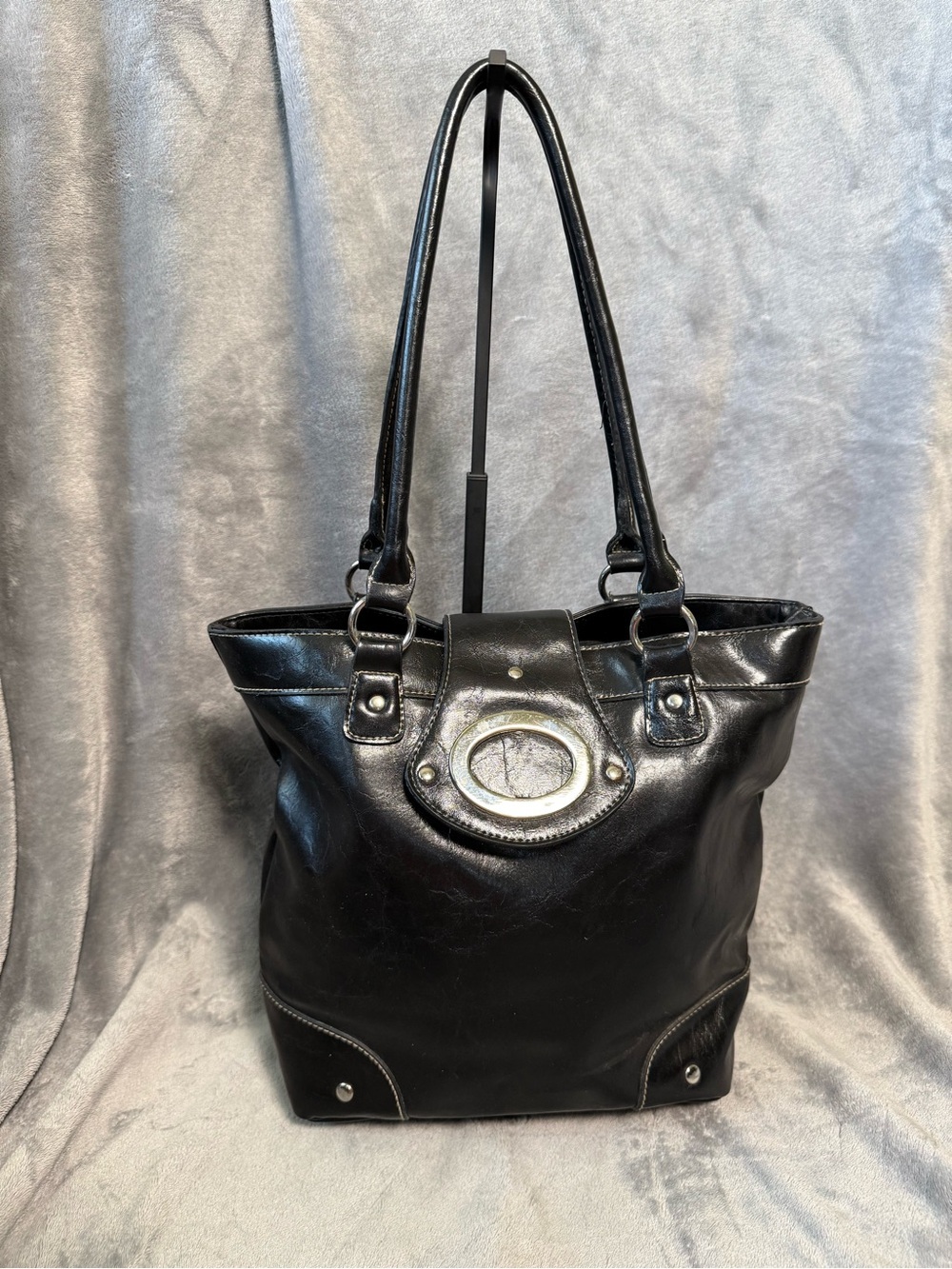 Faux Leather Tote 12"x10"x5" Big Buckle (Magnetic Snap Closure) Super Soft